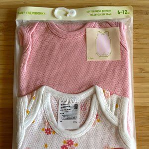 Cotton Mesh Bodysuit Sleeveless - Pink and flower print